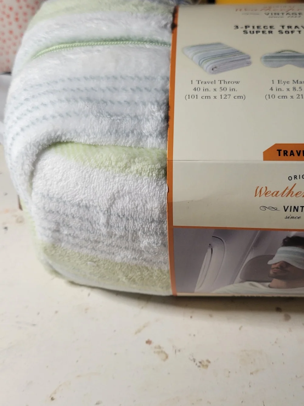 Weatherproof Striped Travel Throw Set in Green and White